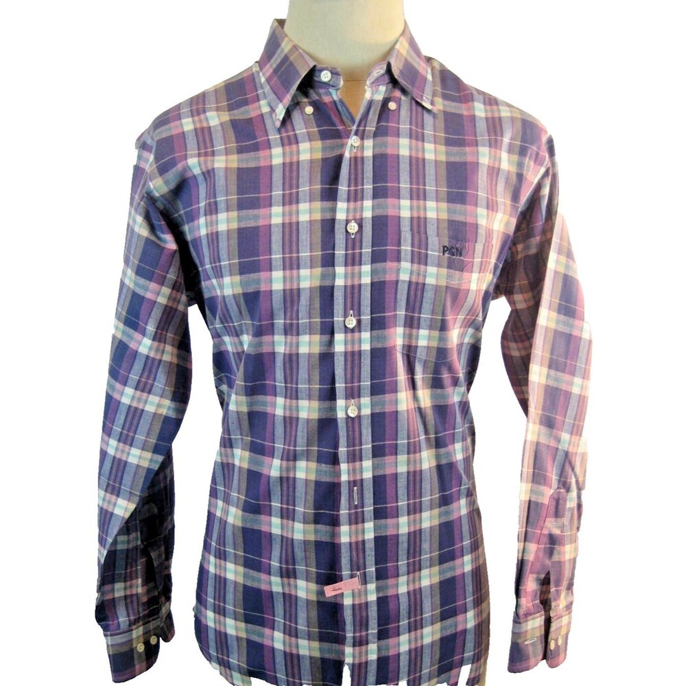 Mens Creighton 100% Cotton Purple Plaid Casual LS Shirt  sz L